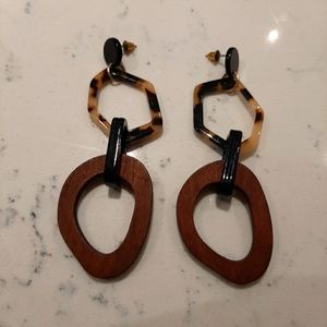Wood & plastic earrings, super light, 3.5"